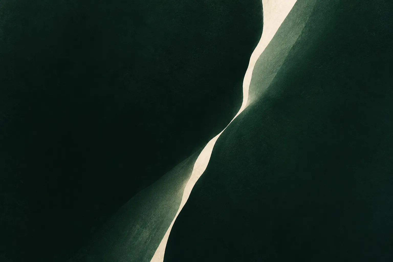A thin slit of light dividing a dark green surface from top to bottom