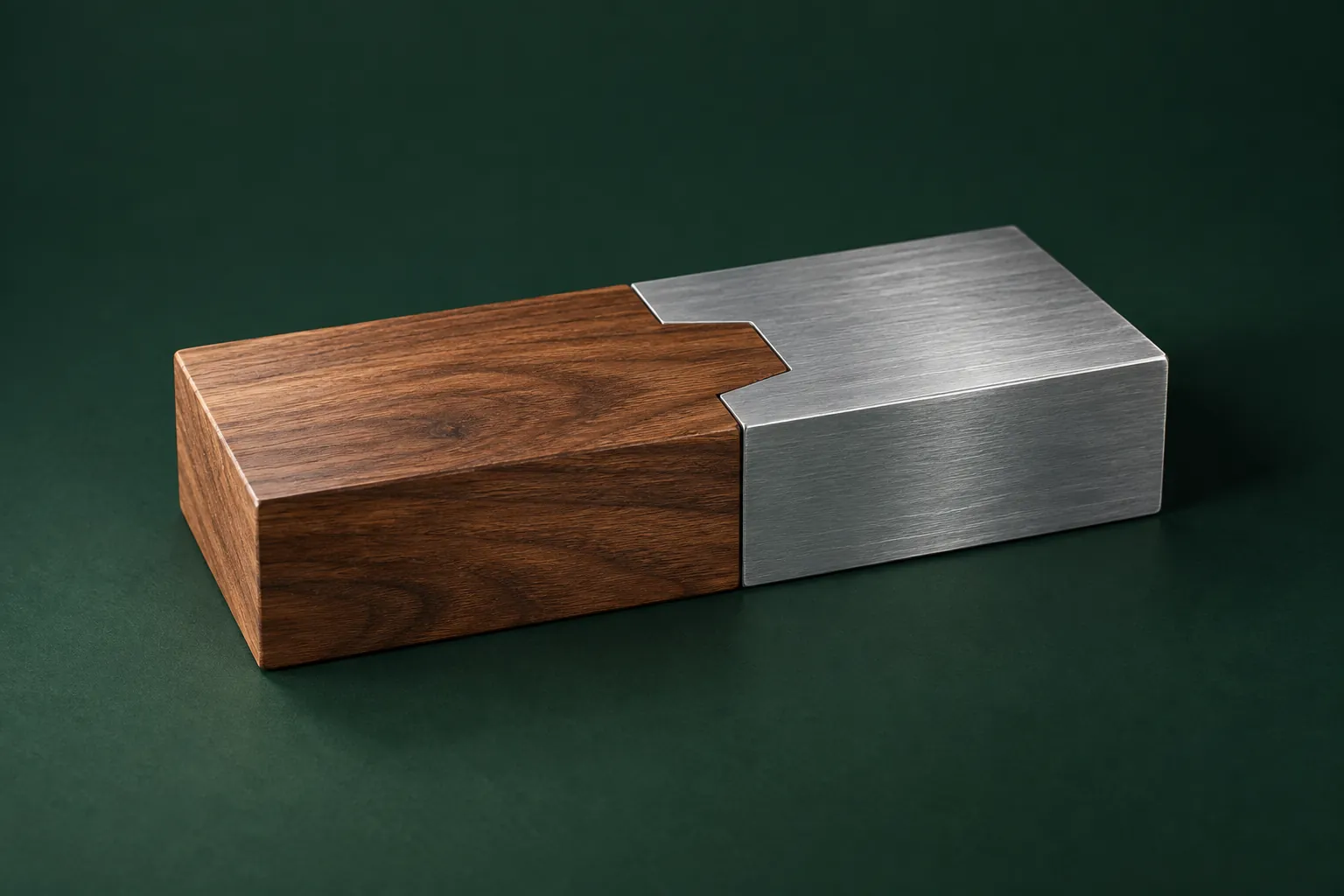 A block in which wood and metal are joined into a single piece