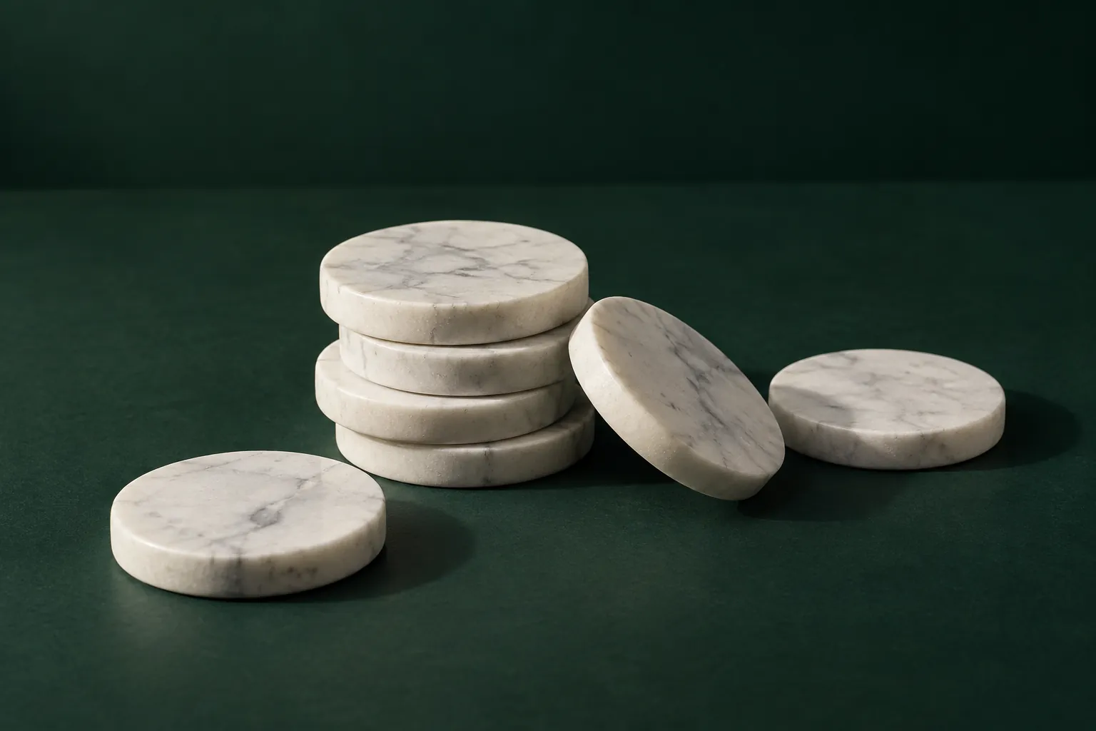 Round marble discs stacked on and beside one another